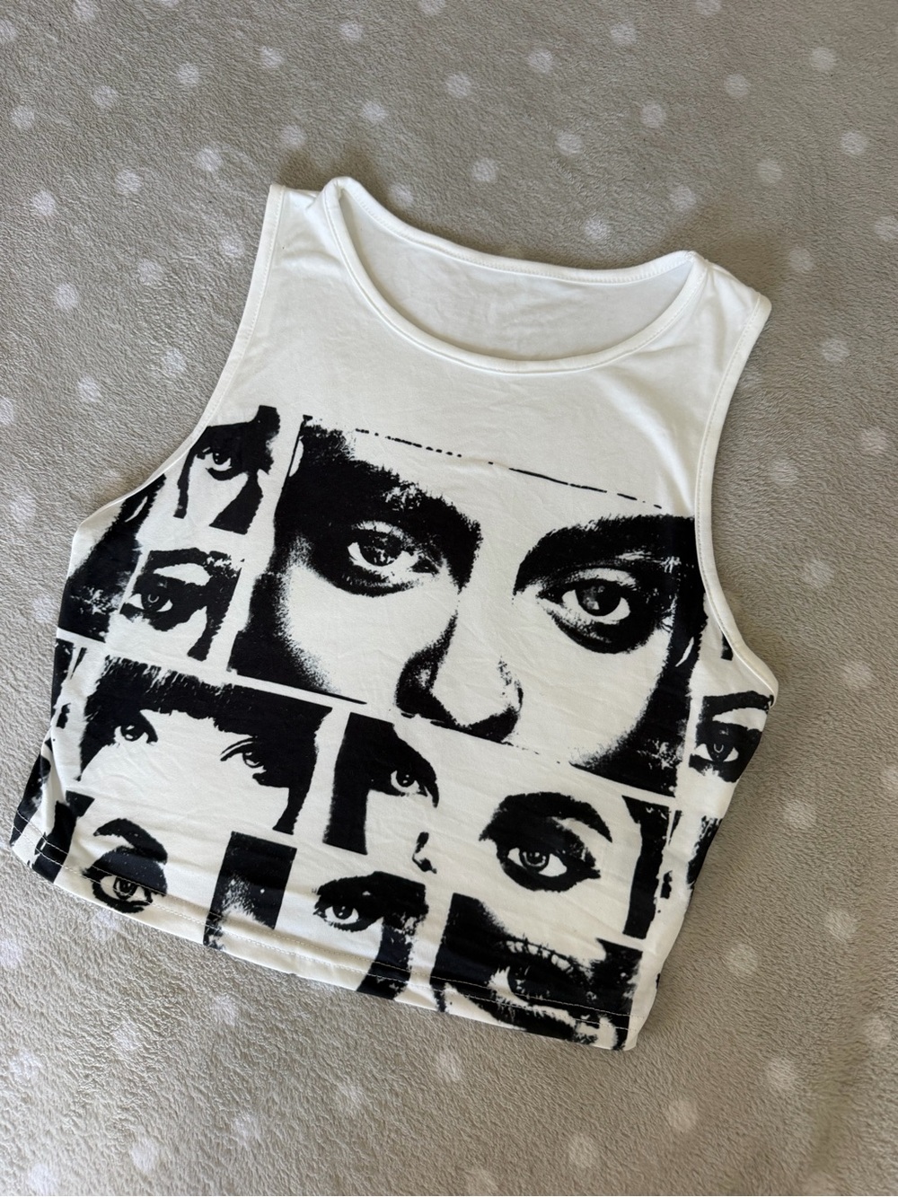 Graphic Eye-Print White Crop Tank Top